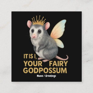 Tarjeta De Visita Cuadrada Opossum de diosa lechera con corona y alas