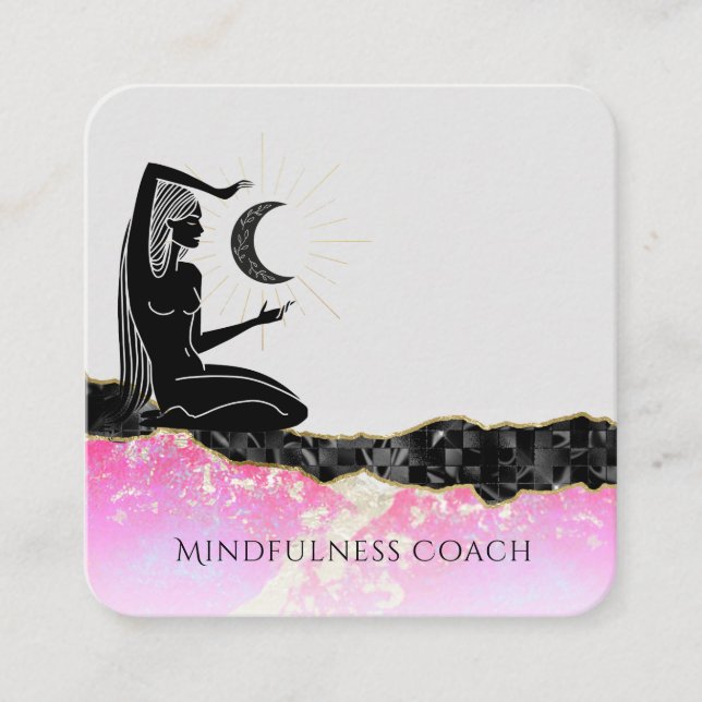 Tarjeta De Visita Cuadrada *~* Óptico rosa Moon QR código GODDESS Meditate  (Anverso)