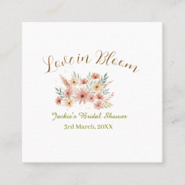 Tarjeta De Visita Cuadrada Orange boho love in Bloom bridal shower name retro