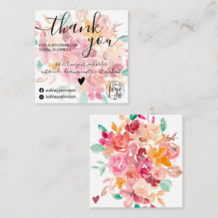 Tarjeta De Visita Cuadrada Orden de las acuarelas florales de Boho gracias
