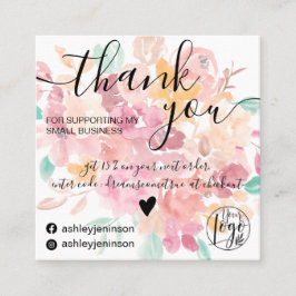 Tarjeta De Visita Cuadrada Orden de las acuarelas florales de Boho gracias