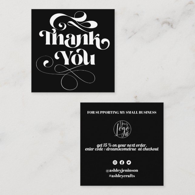 Tarjeta De Visita Cuadrada Orden del guión retro fresco blanco negro (Anverso / Reverso)