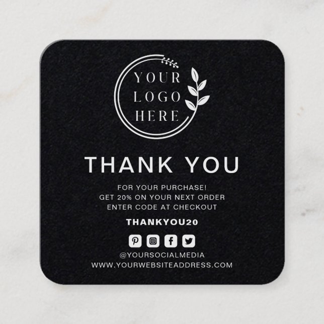 Tarjeta De Visita Cuadrada Orden Moderno Gracias Personalizado Logo Medios So (Anverso)