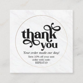 Tarjeta De Visita Cuadrada Orden personalizada de Marble Gold Gracias