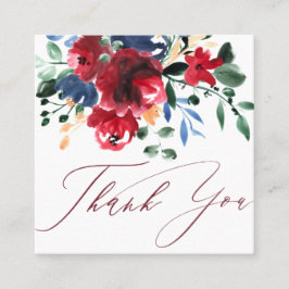 Tarjeta De Visita Cuadrada Orden rústico rojo burdeos floral de la marina gra