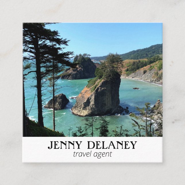 Tarjeta De Visita Cuadrada Oregon Coast Beach Nature Ocean Photo Travel (Anverso)