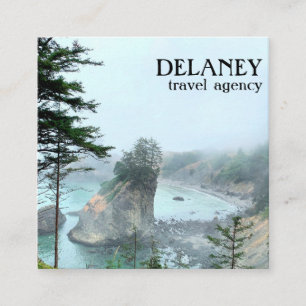 Tarjeta De Visita Cuadrada Oregon Coast Foggy Beach Nature Photo Travel