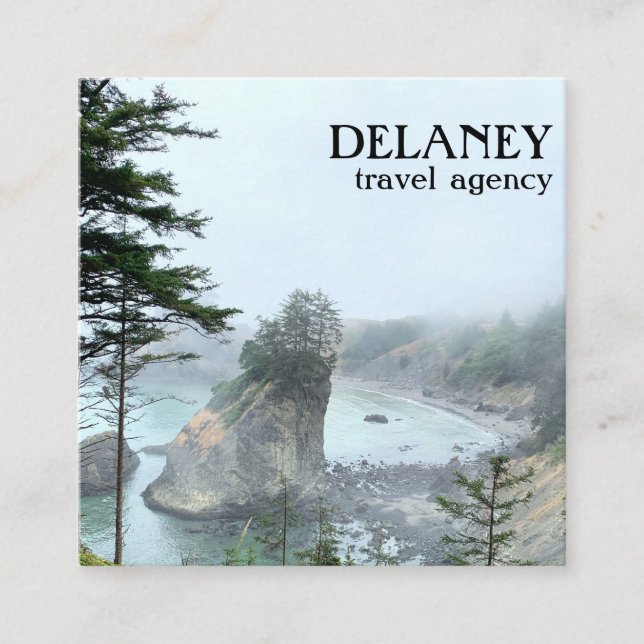 Tarjeta De Visita Cuadrada Oregon Coast Foggy Beach Nature Photo Travel (Anverso)