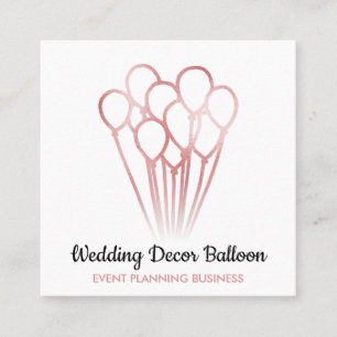 Tarjeta De Visita Cuadrada Organización del evento White Rose Gold Balloon