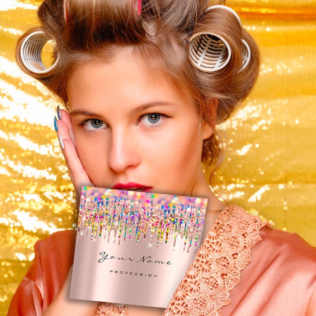 Tarjeta De Visita Cuadrada Organizador de eventos de maquillaje Holograph Uni (Makeup Artist Event Planner Holograph Unicorn Pink Square Business Card)