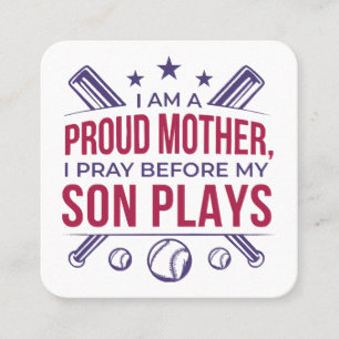 Tarjeta De Visita Cuadrada Orgullosa Madre De Béisbol Que Rezo Antes De Jugar
