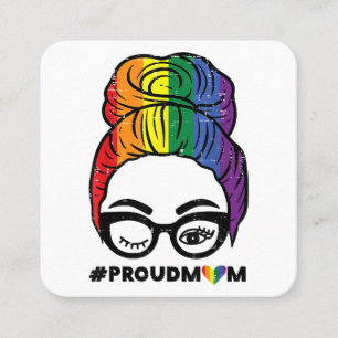 Tarjeta De Visita Cuadrada Orgullosa Mamá Messy Hair Bun LGBTQ Gay Bandera Ar
