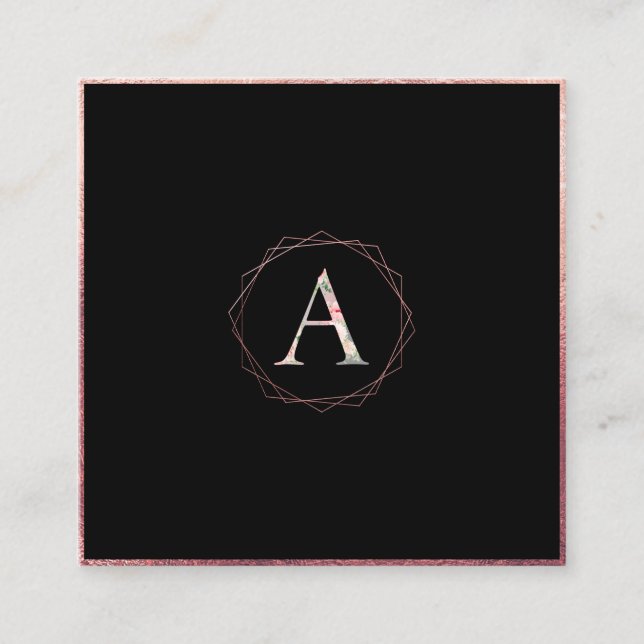 Tarjeta De Visita Cuadrada ÓRIDO ROSA de PixDezines BOTANICAL MONOGRAM/FAUX (Anverso)