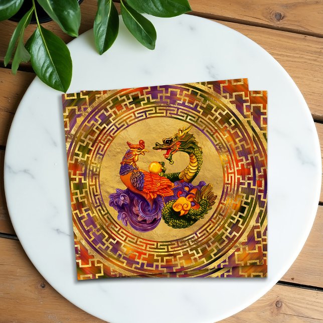 Tarjeta De Visita Cuadrada Ornamento de Fénix y Dragon (Subido por el creador)