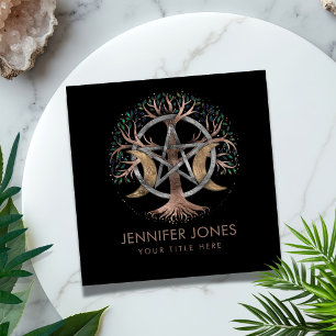 Tarjeta De Visita Cuadrada Ornamento de la luna Pentagrama del árbol de la vi