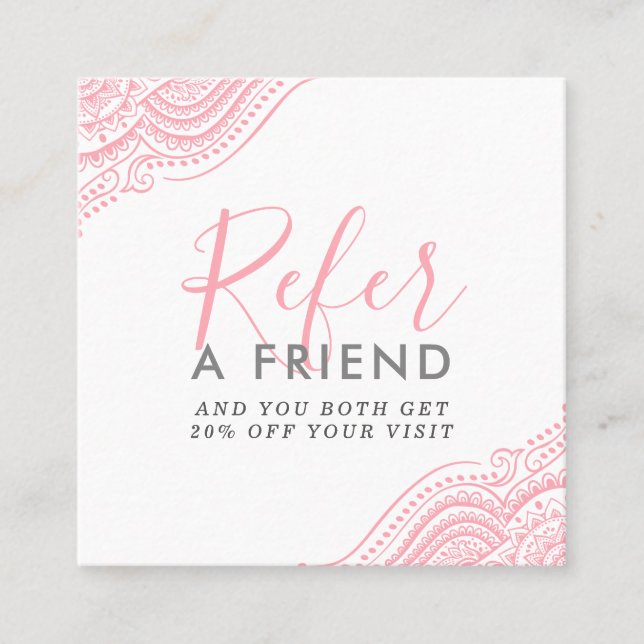 Tarjeta De Visita Cuadrada Ornamento paisley rosado (Anverso)