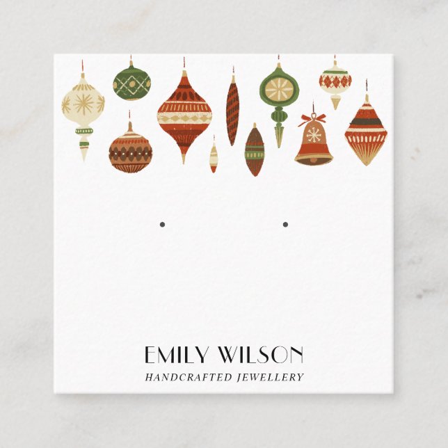 TARJETA DE VISITA CUADRADA ORNAMENTOS DE NAVIDAD FESTIVOS ESTUDIADOS PANTALLA (Anverso)