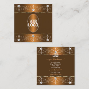 Tarjeta De Visita Cuadrada Ornamentos ornamentos con logotipo de Naranja marr