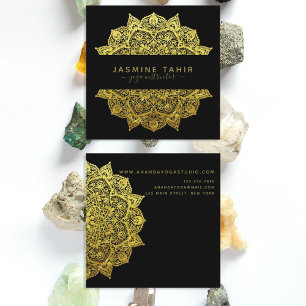 Tarjeta De Visita Cuadrada Ornate Filigree Gold Black Mandala Instructor de Y