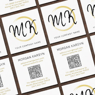 Tarjeta De Visita Cuadrada Oro blanco minimalista y negro Añadir monograma de