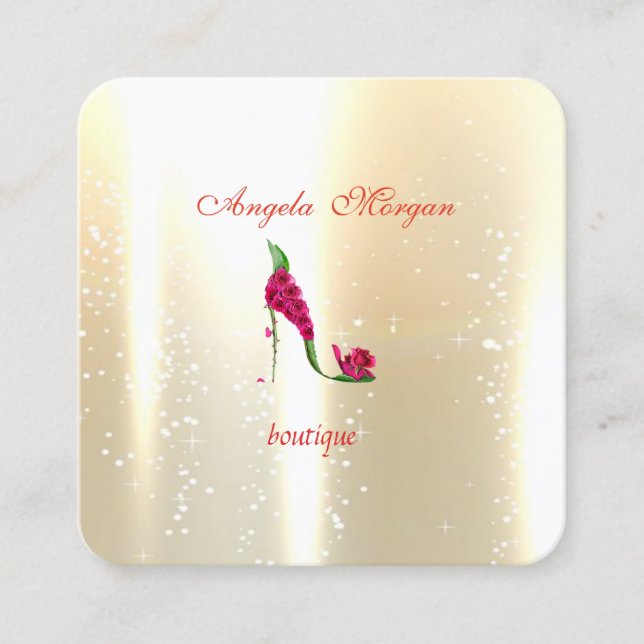 Tarjeta De Visita Cuadrada Oro brillante profesional moderno, talones de flor (Anverso)