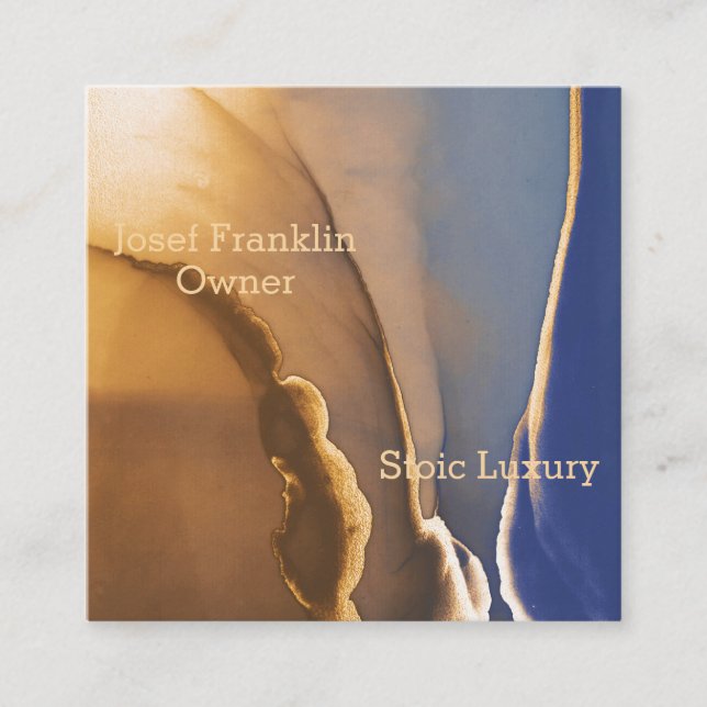 Tarjeta De Visita Cuadrada Oro contemporáneo y tinta azul de alcohol (Anverso)