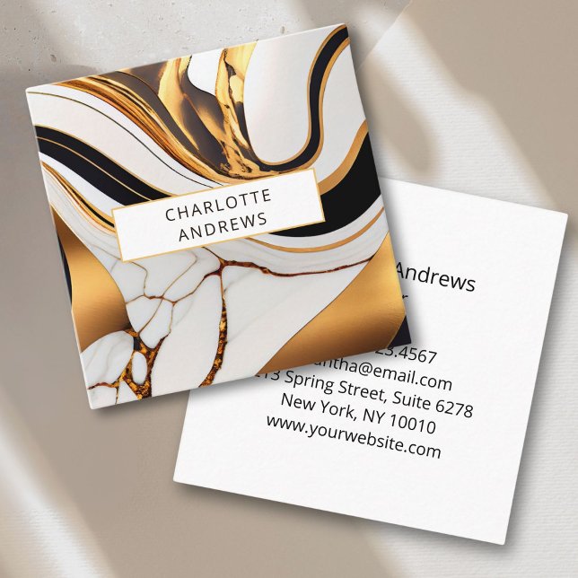 Tarjeta De Visita Cuadrada Oro de mármol moderno (Modern Marble Gold Square Business Card)