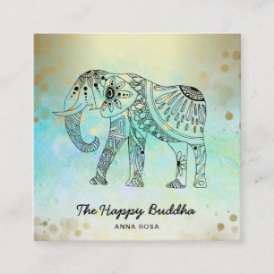 Tarjeta De Visita Cuadrada Oro dibujado mano de Buda del modelo del elefante
