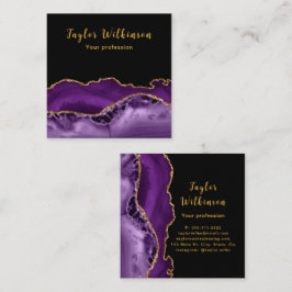 Tarjeta De Visita Cuadrada Oro elegante y agato morado oscuro
