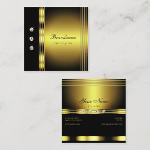Tarjeta De Visita Cuadrada Oro Lujoso y Negro con Diamantes Brillantes