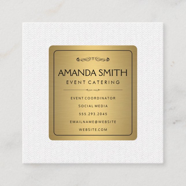Tarjeta De Visita Cuadrada Oro metálico elegante con un patrón ondulado sutil (Anverso)
