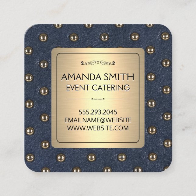 Tarjeta De Visita Cuadrada Oro metálico | Fondo de la tapicería de cuero (Anverso)