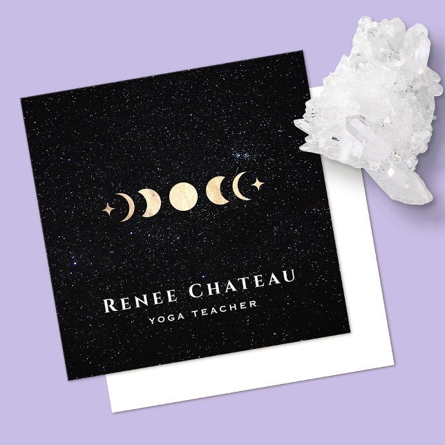 Tarjeta De Visita Cuadrada Oro Moon Phase Cosmos Stars (Subido por el creador)