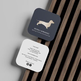 Tarjeta De Visita Cuadrada Oro perro Dachshund Walker Trainer Cachorro sentad