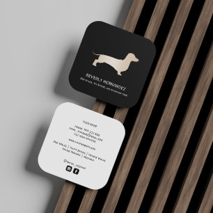 Tarjeta De Visita Cuadrada Oro perro Dachshund Walker Trainer Cachorro sentad