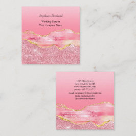 Tarjeta De Visita Cuadrada Oro Rosa Brillo Ágata Tendencia Pequeña Empresa