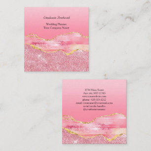 Tarjeta De Visita Cuadrada Oro Rosa Brillo Ágata Tendencia Pequeña Empresa