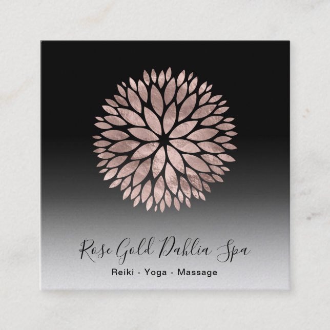 Tarjeta De Visita Cuadrada ~ Oro Rosa Mandala Dahlia Floral AP2 (Anverso)