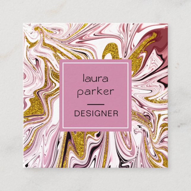 Tarjeta De Visita Cuadrada Oro rosa Resumen artístico Giro profesional (Anverso)
