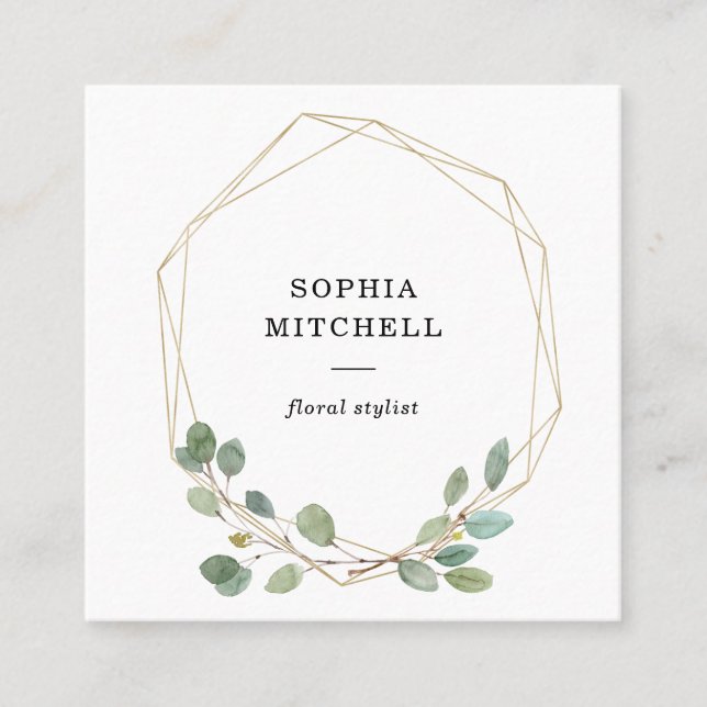 Tarjeta De Visita Cuadrada Oro simple del verdor el | del eucalipto (Anverso)