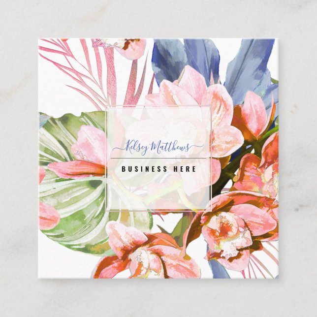 Tarjeta De Visita Cuadrada Orquídea Címbida de Peach Peach de PixDezines (Anverso)