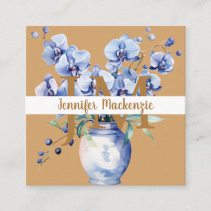Tarjeta De Visita Cuadrada Orquídeas Azules Elegantes