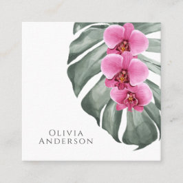 Tarjeta De Visita Cuadrada Orquídeas rosadas calientes en el frasco tropical