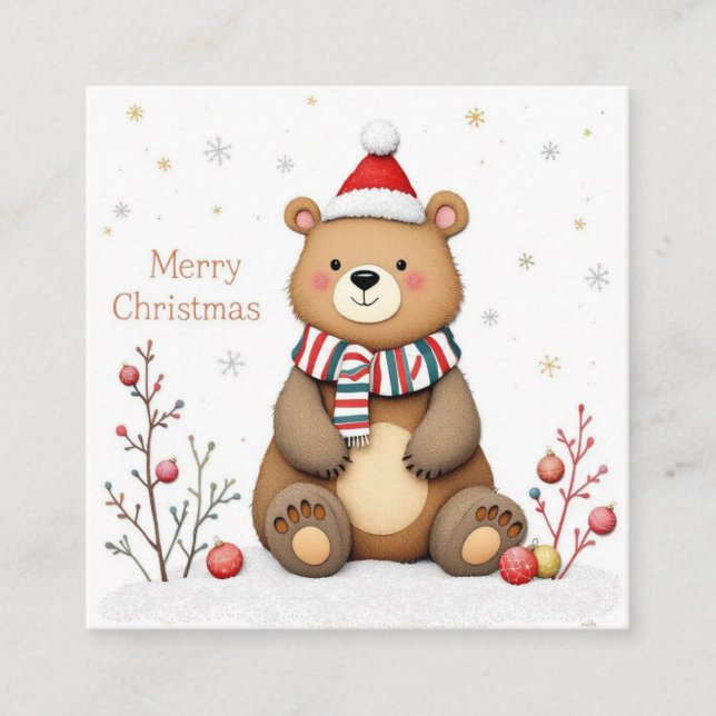 Tarjeta De Visita Cuadrada Oso de Navidad (Anverso)