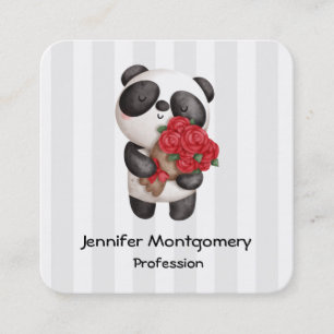 Tarjeta De Visita Cuadrada Oso de Panda con Rose Bouquet