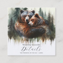 Tarjeta De Visita Cuadrada Osos de Acuarela Detalles Rústicos de la Naturalez
