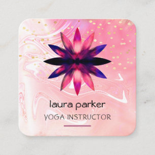 Tarjeta De Visita Cuadrada Paint Lotus Flor acuarela Paint Yoga Holístico
