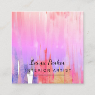 Tarjeta De Visita Cuadrada Paint Resumen de color de agua moderno Artista mín