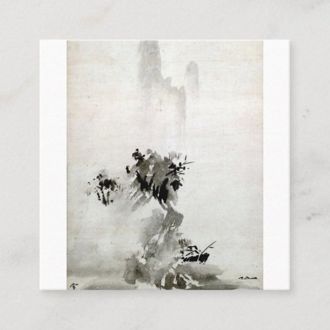 Tarjeta De Visita Cuadrada Paisaje de Sesshu Toyo Haboku - Sansui (Anverso)