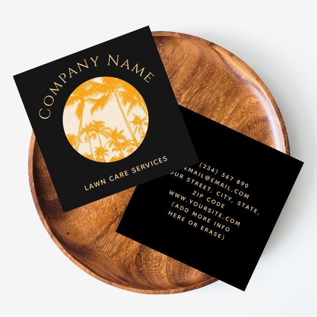 Tarjeta De Visita Cuadrada Paisaje en césped de Ilustracion de palmeras retro (Subido por el creador)